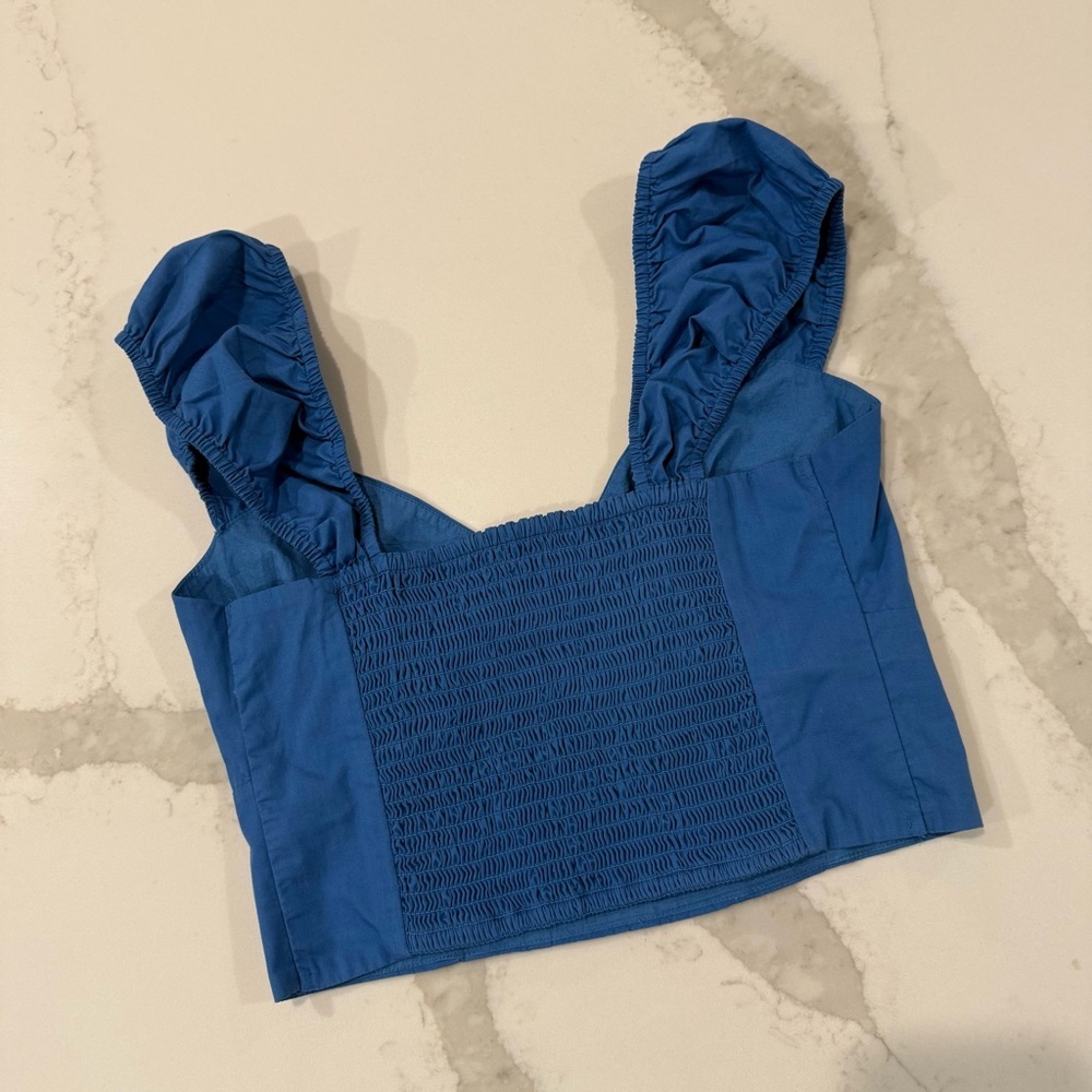 Abercrombie & Fitch Cap Sleeve Poplin Crop Top Women’s Small Royal Blue Smocked - Picture 8 of 9